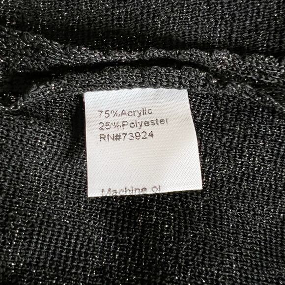 NEW Ming Wang | Black Metallic Knit Lace Trim 3/4 Sleeve Sweater Jacket S NWT - Picture 9 of 9